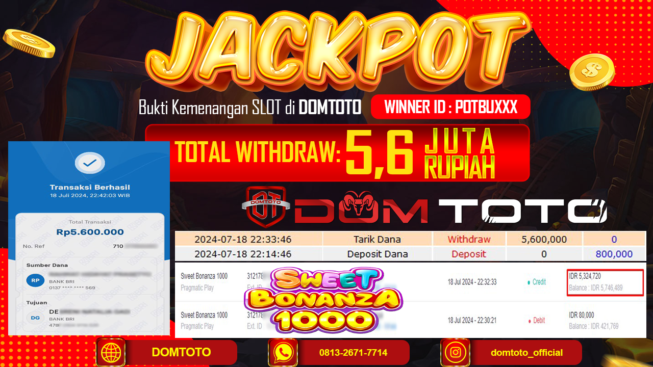 JACKPOT SLOT PRAGMATIC SWEET BONANZA 1000 19 JULI 2024